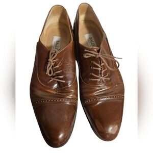 Bally Vintage Oxford Shoes Mens Sz 12D Brown Leather Cap Toe Marconi Italy